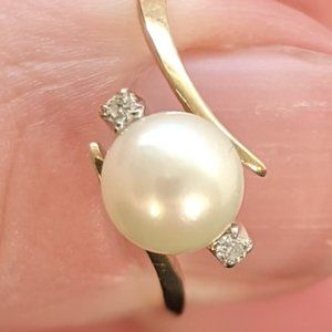 Vintage 14 Kt Gold Ring with Natural Pearl - S 8